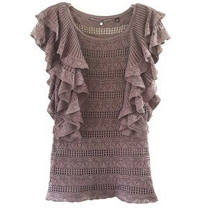 Knitted and Knotted Anthropologie Linen & Cotton Tiered Ruffle Cap Sleeve Top